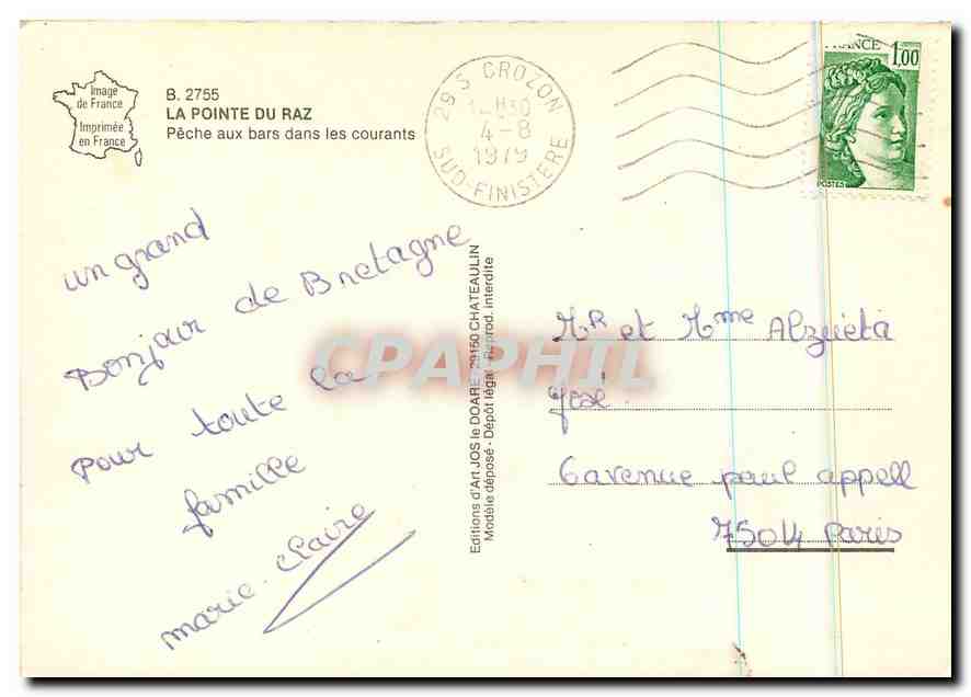 CPM La Pointe du Raz Peche aux bars dans les courants  — Rückseite