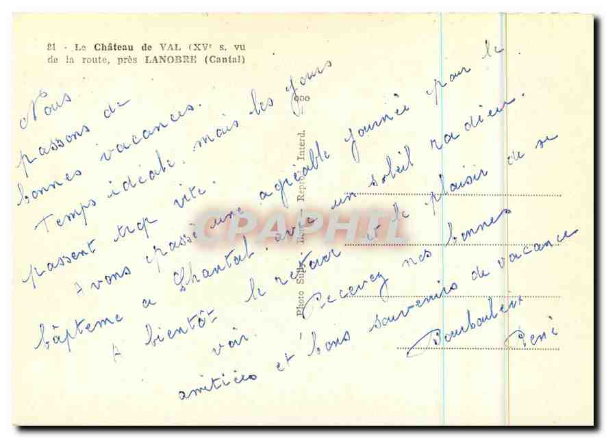 CPM Le Chateau de Val de la route pres Lanobre Cantal  — Rückseite