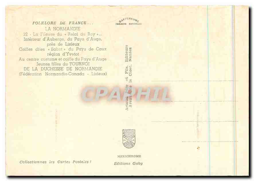 CPM La Normandie Interieur d'Auberge du Pays d'Auge pres de Lisieux Folklore — Rückseite