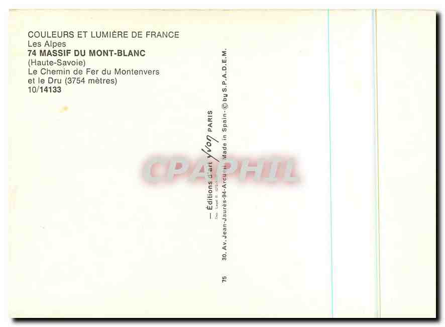 CPM Massif du Mont Blanc Haute Savoie  — Verso