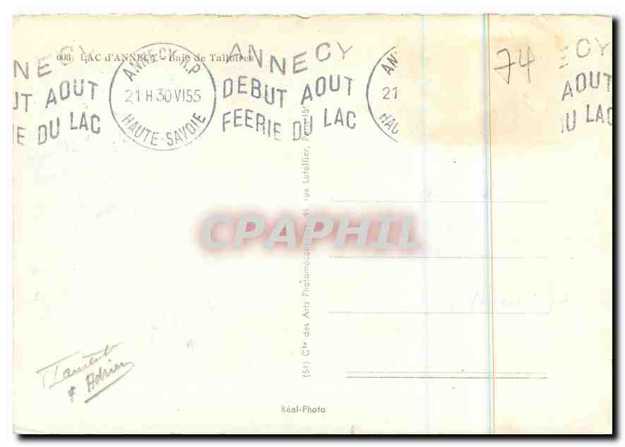 CPM Lac d'Annecy Baie de Talloires  — Verso