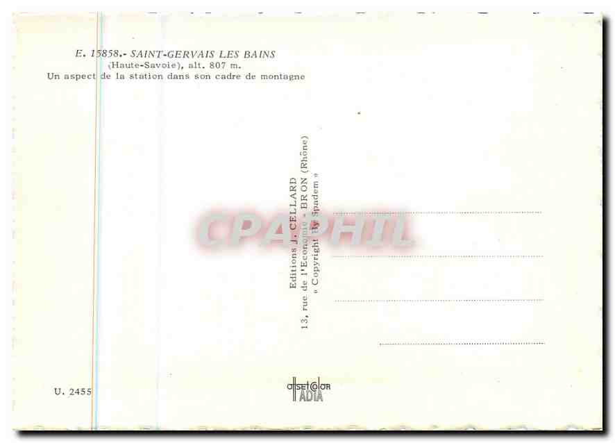 Saint-Gervais-les-Bains — vue de la station dans son cadre montagneux — Éditions J. Cellard — Verso