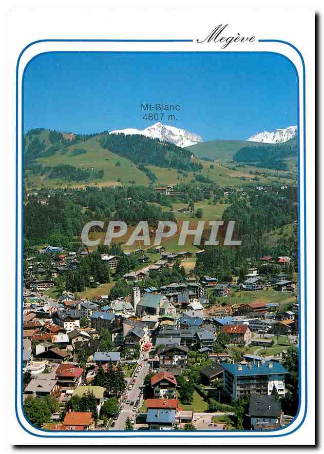 Megève — Vue aérienne du village et du Mont-Blanc 4807 m — Editions REVALP