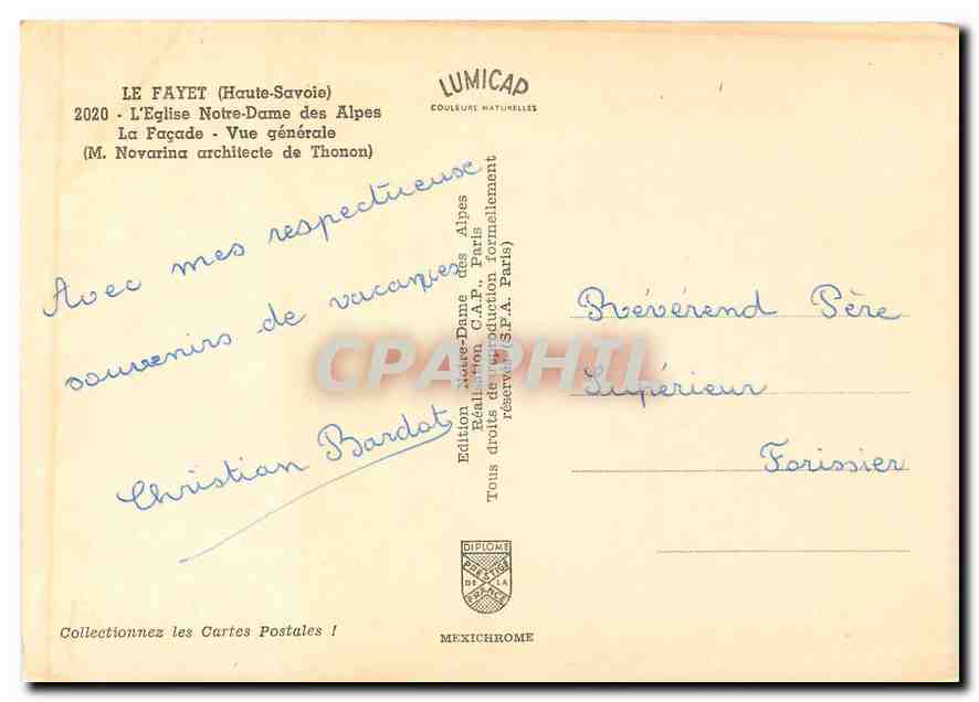 CPM Le Fayet Haute Savoie L'Eglise Notre Dame des Alpes  — Rückseite