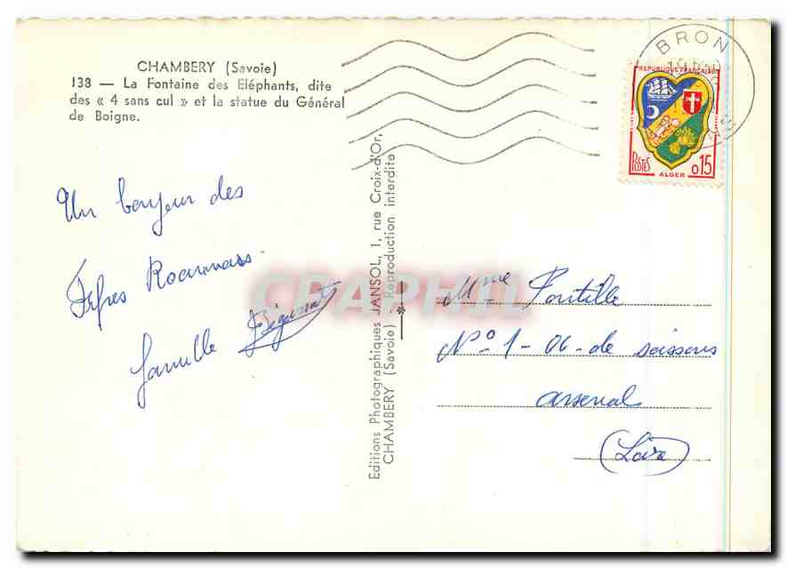 CPM Chambery Savoie La Fontaine des Elephants  — Back