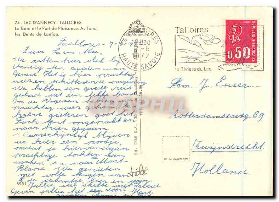 See Annecy — Die Bucht und der Freizeithafen — Dents du Lanfon — Verlag ED. TELE S.A. n° 5951 — Rückseite