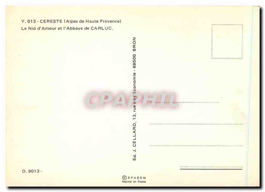 CPM Cereste Alpes de Haute Provence Le Nid d'Amour et l'Abbaye de Carluc  — Rückseite