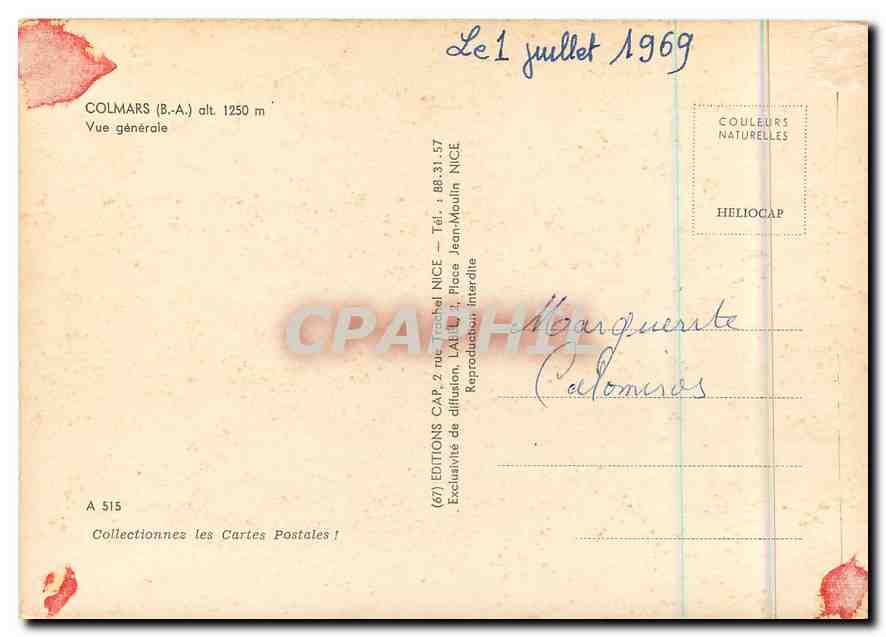 CPM Colmars BA Vue generale  — Rückseite