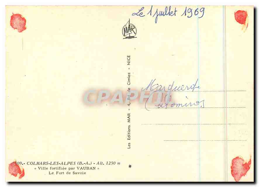 CPM Colmars les Alpes BA Ville fortifee par Vauban  — Rückseite