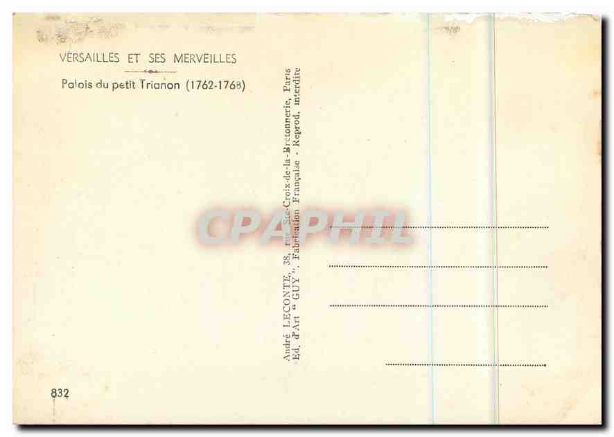 CPM Versailles et ses Merveilles Palais du petit Trianon  — Verso