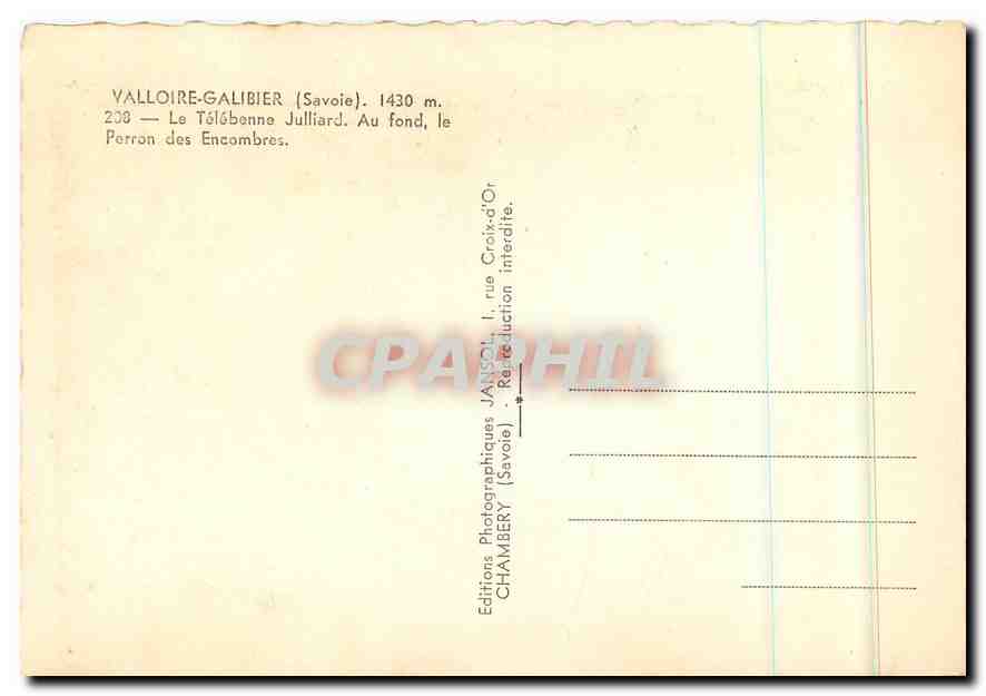 CPM Valloire Galibier Savoie Le Telebenne Julliard Au fond le Perron des Encombres — Back