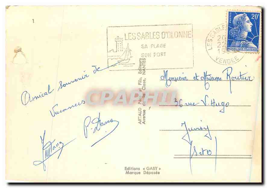 CPM Les Sables d'Olonne Ensemble de la plage La Tour d'Arundel La piscine et la plage Le Port Bateau — Rückseite