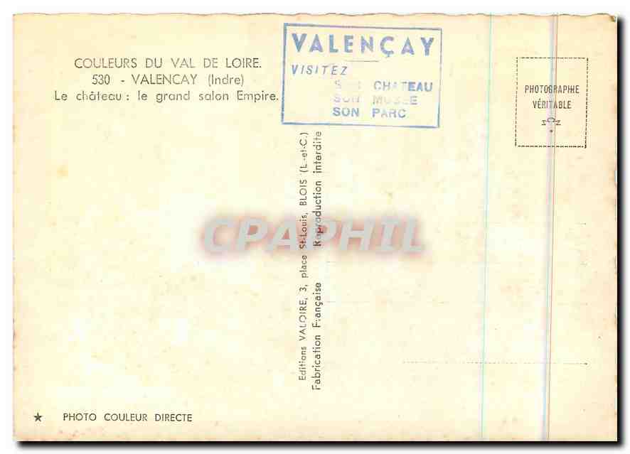 CPM Valencay Indre Le chateau le grand salon Empire  — Rückseite