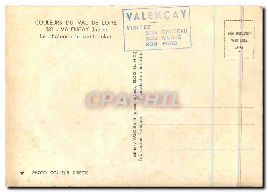 CPM Valencay Indre Le Chateau le petit salon  — Rückseite