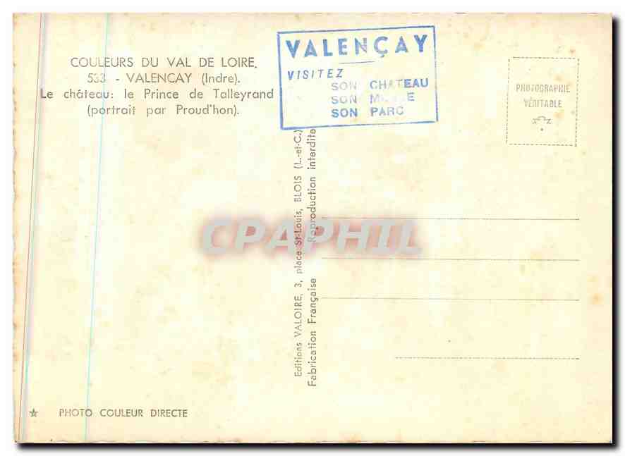 CPM Valencay Indre Le chateau le Prince de Talleyrand  — Rückseite