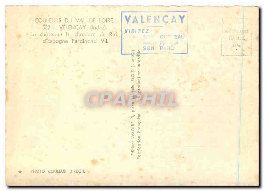 CPM Valancay Indre Le chateau la chambre du Roi d'espagne Ferdinand VII  — Rückseite