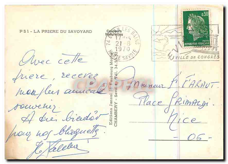 CPA La Priere du Savoyard  — Rückseite