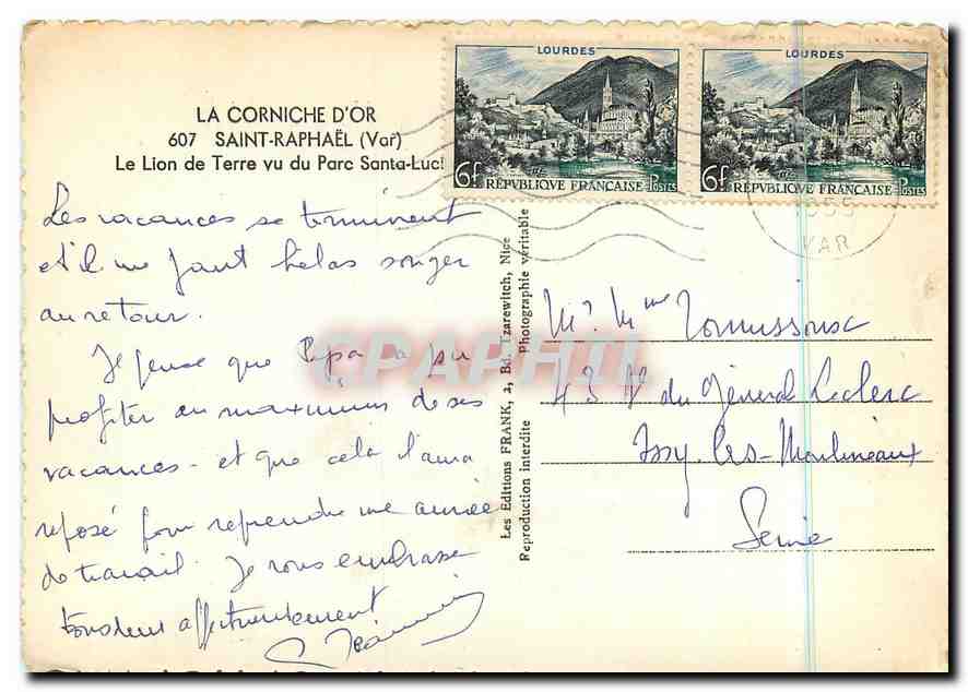 CPM Saint Raphael Var Le Lion de Terre vu du Parc  — Rückseite