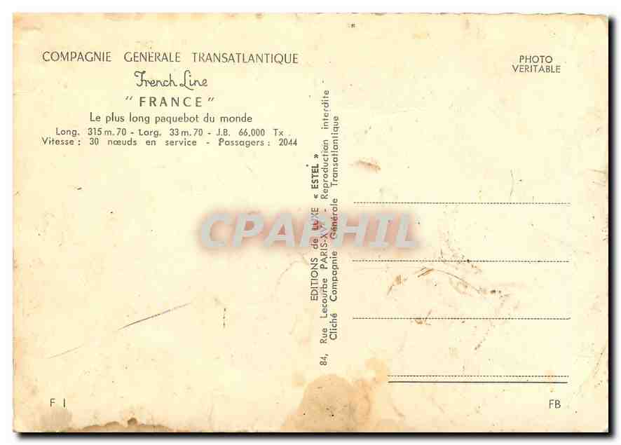 CPM Compagnie Generale Transatlantique French Line  — Rückseite