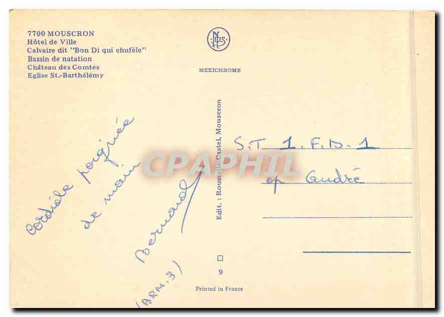 CPM Souvenir de Mouscron  — Back