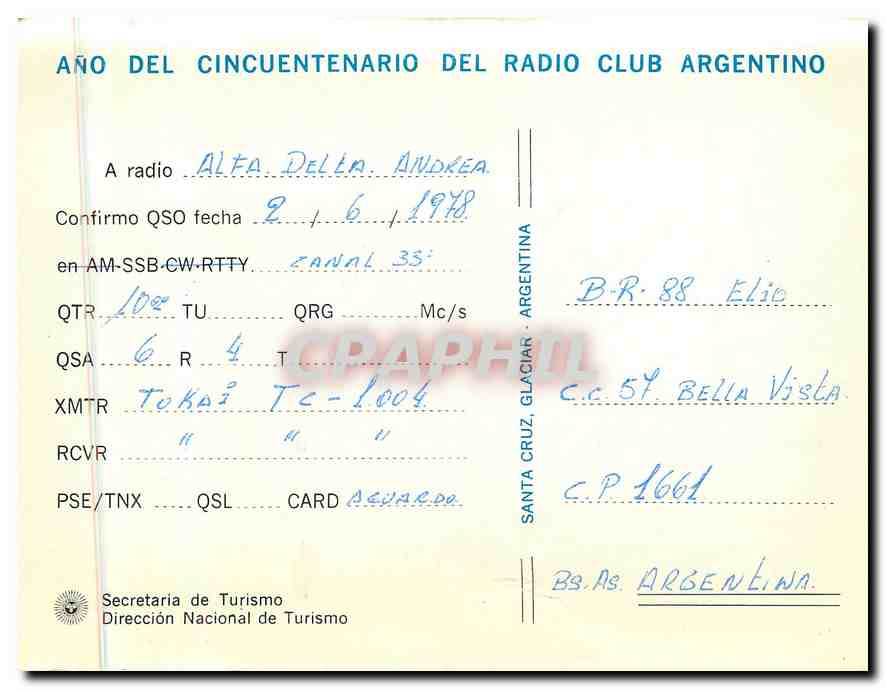 CPM Ano del Cincuentenario del Radio Club Argentino  — Back