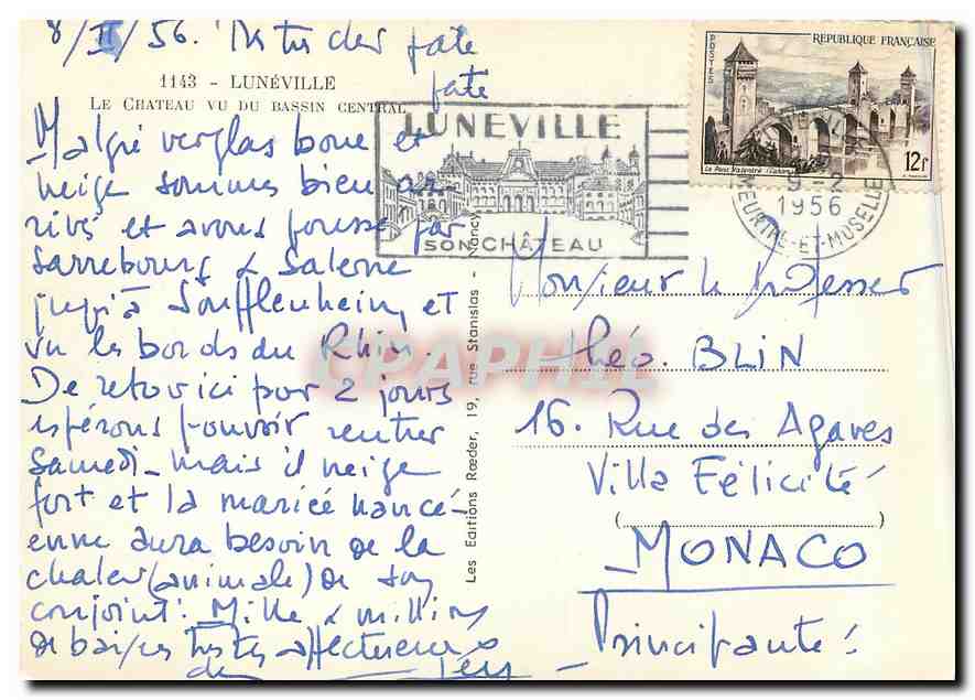 CPM Luneville Le Chateau vu du Bassin Central  — Rückseite
