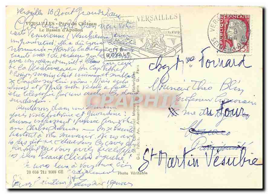 CPM Versailles Parc du Chateau Le Bassin d'Apollon  — Verso