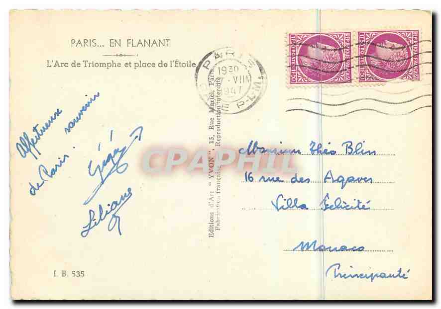 CPM Paris L'Arc de Triomphe et Place de l'Etoile  — Rückseite