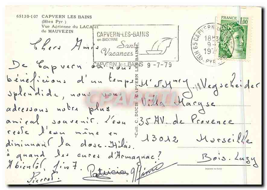 CPM Capvern les Bains Htes Pyr Vue Aerienne du Laca et de Mauvezin  — Verso