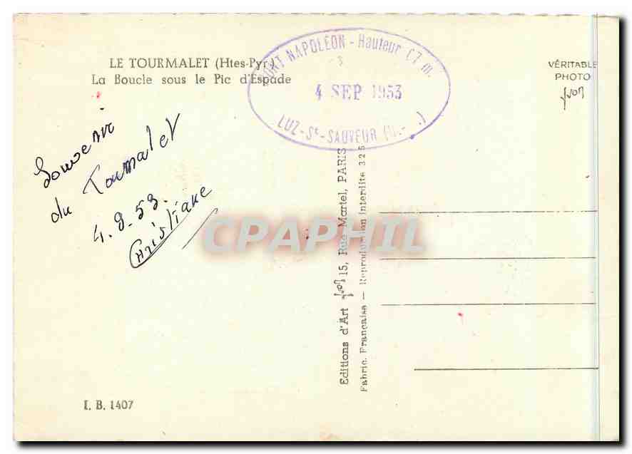CPM Le Tourmalet Htes Pyr La Boucle sous le Pic d'Espade  — Verso