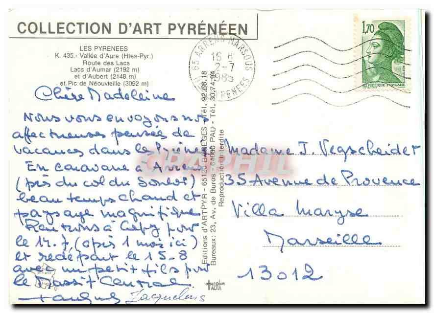 CPM Les Pyrenees Vallee d'Aure Htes Pyr Route des Lacs  — Verso