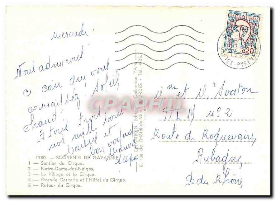 CPM Souvenir de Gavarnie Sentier du Cirque  — Verso