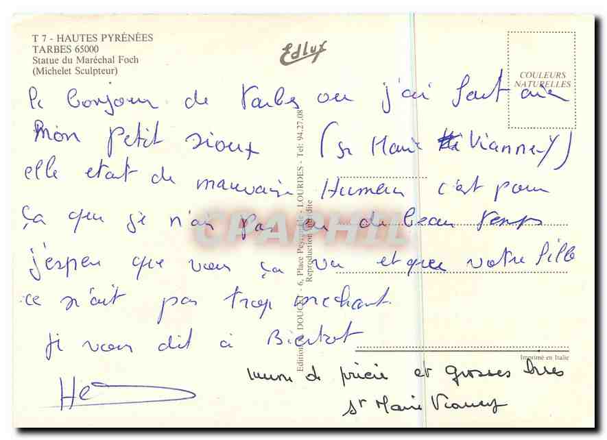 CPM Hautes Pyrenees Tarbes Statue du Marechal Foch  — Verso