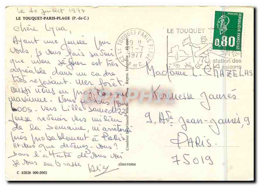 CPM Le Touquet Paris Plage P de C  — Rückseite