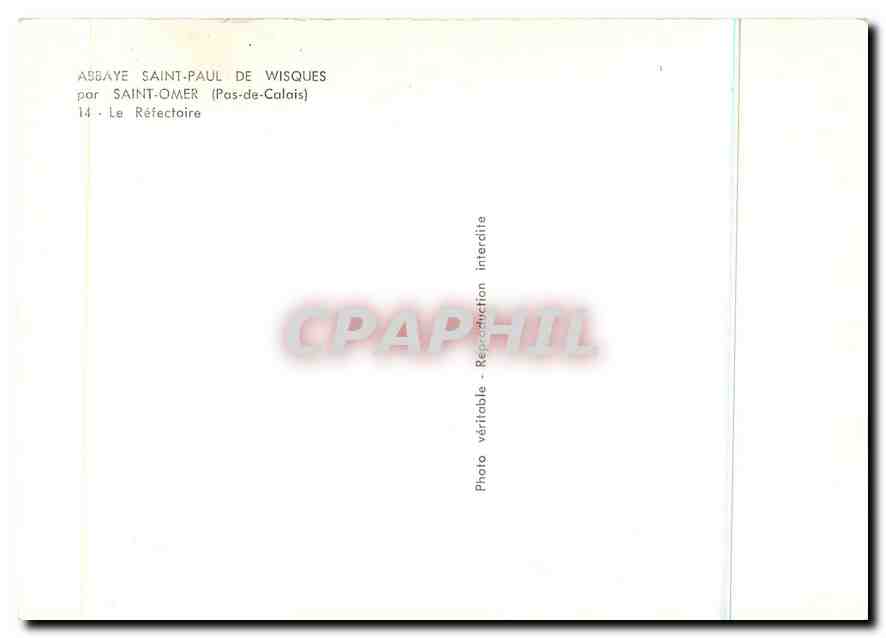 CPM Abbaye Saint Paul de Wisques por Saint Omer Pas de Calais Le Refectoire  — Back