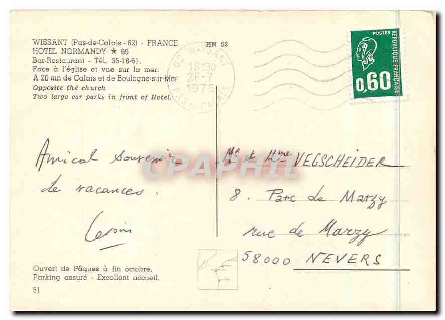 CPM Wissant Pas de Calais France Hotel Normandy Bas Restaurant  — Back