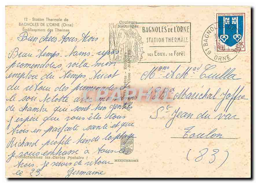 CPM Station Thermale de Bagnoles de l'Orne Etablissement des Thermes  — Rückseite