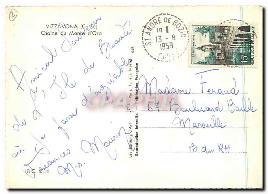 Vizzavona (Corse) — Chaîne du Monte d'Oro — Les Éditions d'Art — Rückseite