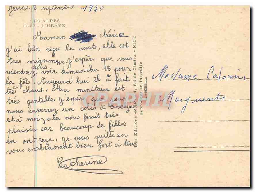 CPM Les Alpes l'Ubaye — Verso