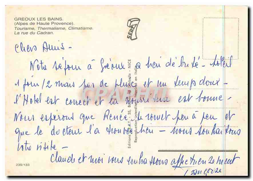 CPM Greoux les Bains (A de Hautes Provence) Tourisme Thermatisme climatisme la rue du cadran — Verso
