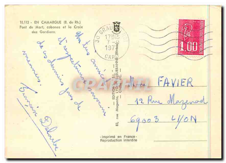 CPM En Camargue (B du Rh) Pont du Mort canabes et la croix des Gardions — Rückseite