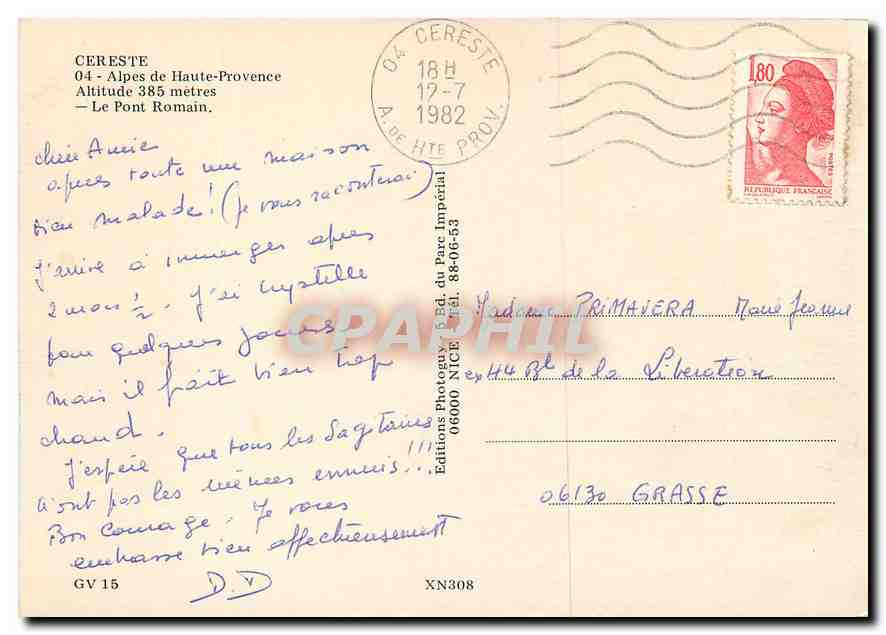 CPM Cereste Alpes de Haute Provence Alt 385 m le Pont Romain — Verso