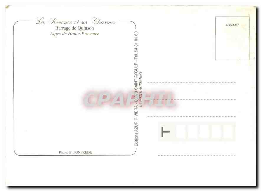 CPM La Provence et ses Charmes barrage de Quison alpes de Hautes Provence — Verso