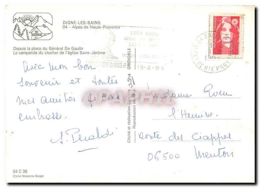 CPM Digne les Bains Alpes de Haute Provence — Rückseite