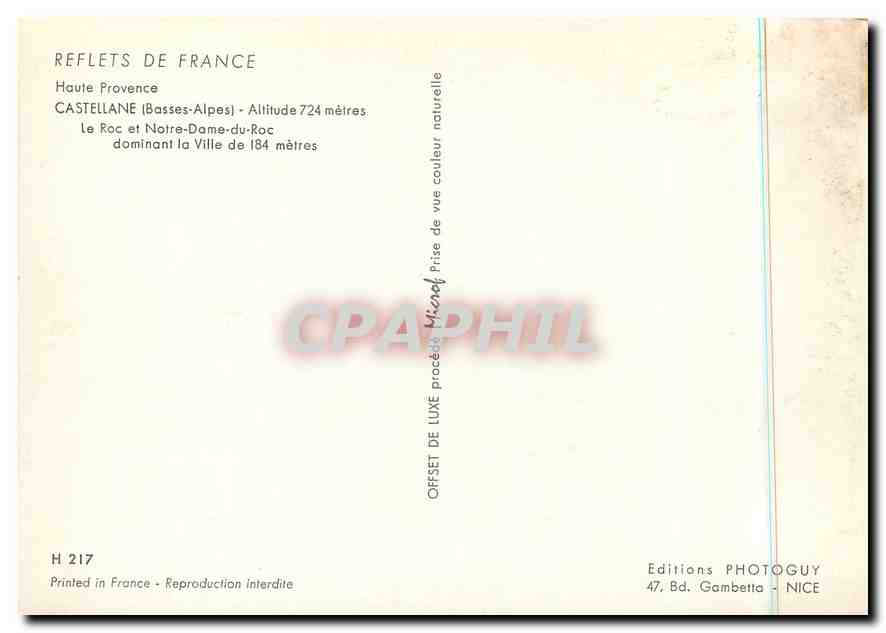 CPM Haute Provence castellane (Basses Alpes) Alt 724 m le Roc et notre dame du Roc — Verso