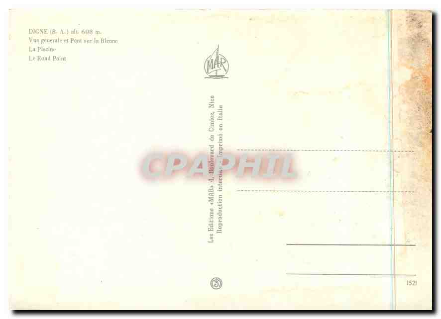 CPM Digne (B A) alt 608 m vue generale et pont sur la Bleone — Verso