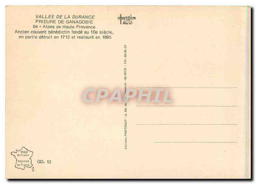 CPM Vallee de la Durance Prieure de Ganagoble Alpes de Haute Provence — Verso