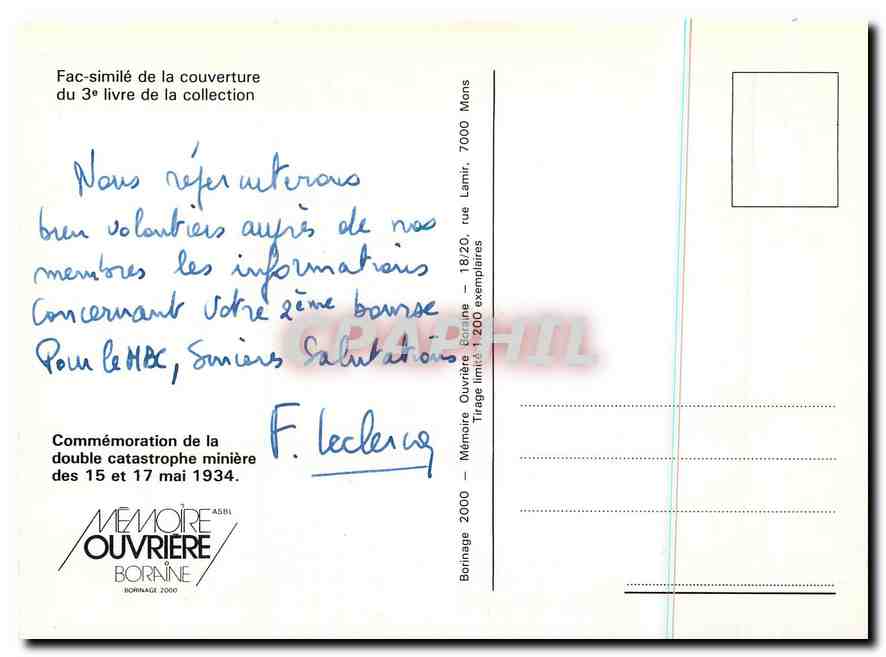CPM Fac Simile de la Couverture du 3e livre de la collection — Rückseite