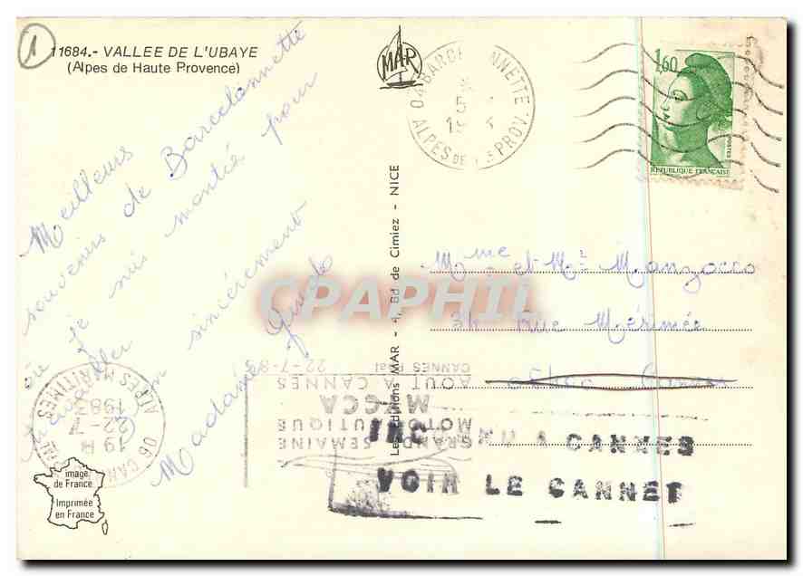 CPM Vallee de l'Ubaye (Alpes de Haute Provence) — Verso