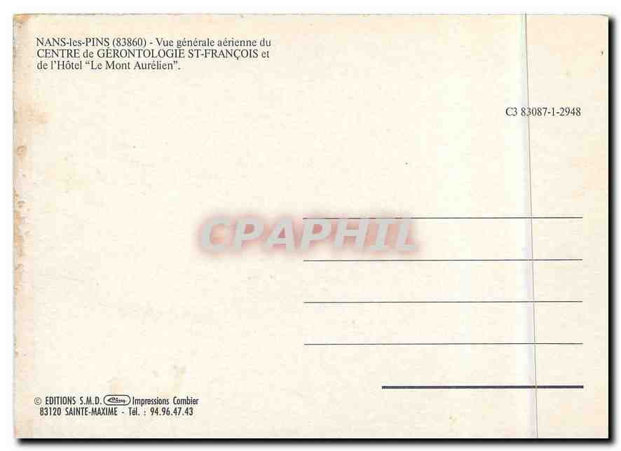 CPM Nans les Pins vue generale aerienne d centre de Gerontologie St Francois et de l'Hotel le Mont A — Rückseite